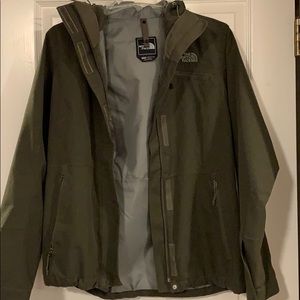 Olive green north face rain jacket
